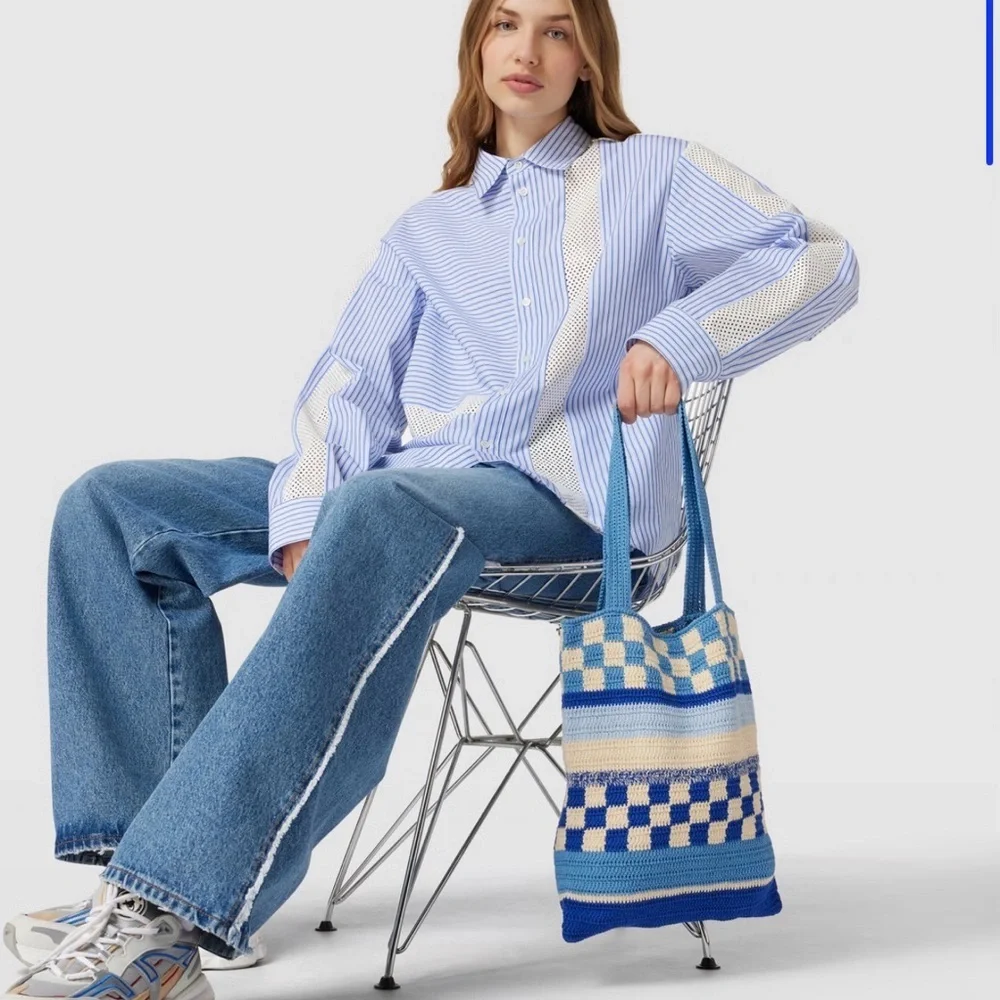 Baum und pferdgarten Blue & Cream Crochet Check Tote Bag - Women's Shoulder Bag